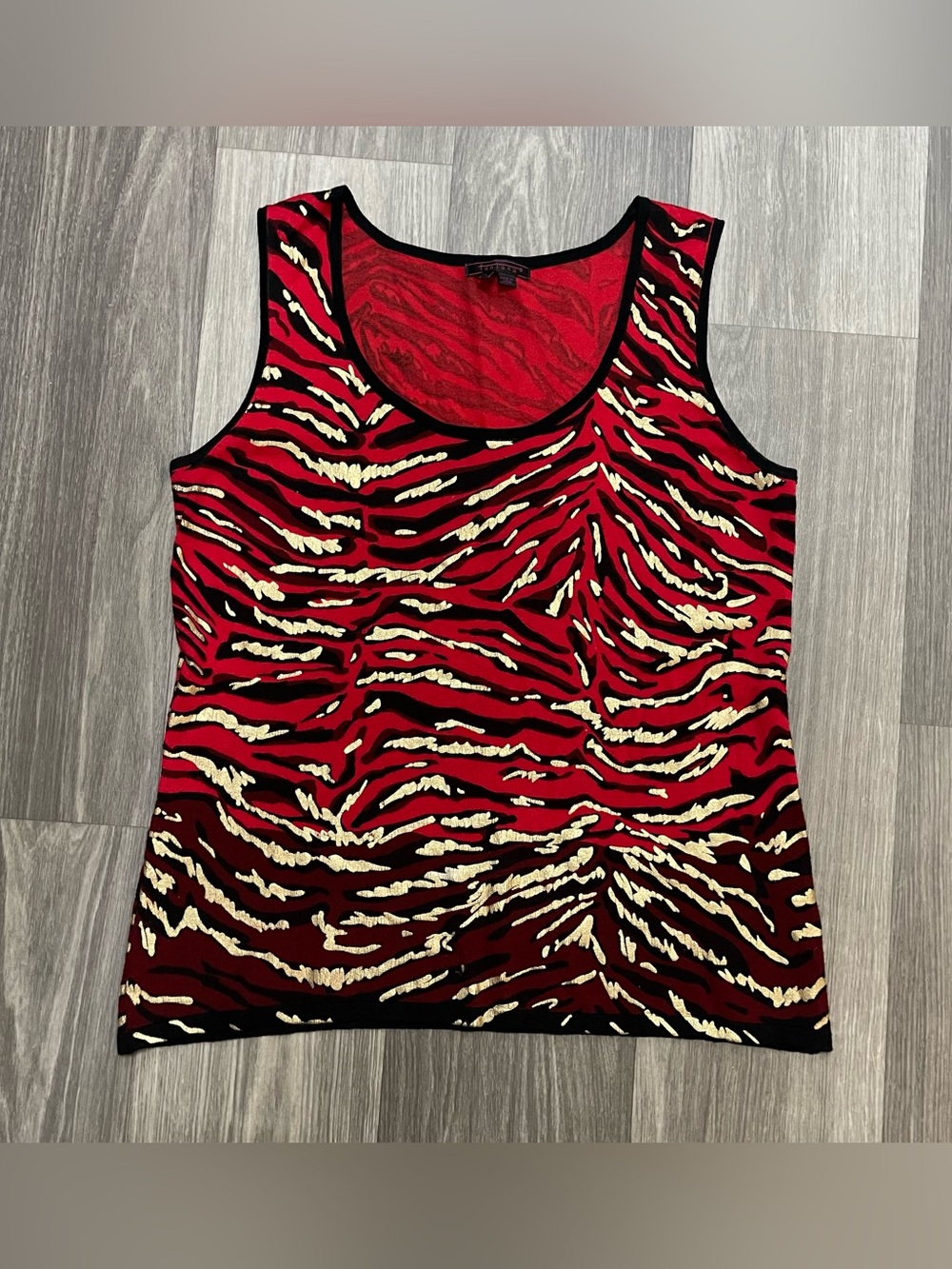 Fontana Women’s L Red Black Animal Print Sleeveless Knit Tank Top Stretch